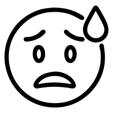 smiley emoji with sweat drop and furrowed brows, icon style, outlined, subtle shading sticker