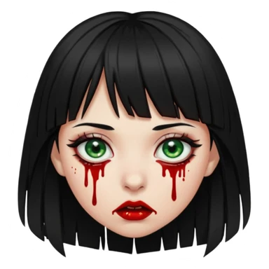 Guria com cabelo preto franjinha sangrando olhos verdes  fundo preto e um piercing bridgepiercing sticker