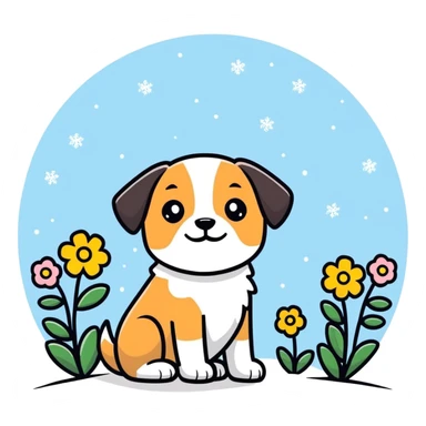 Cute dog with flowers and snow on the back. sticker