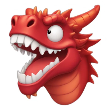 Crazy funny red dragon head with human white teeth and beautiful smile sticker