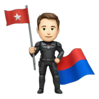 Elon musk holding Russian flag sticker