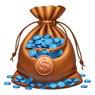 blue coins inside a money bag  sticker