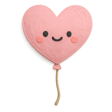 adorable pastel pink heart balloon, floating, tiny kawaii face, no arms or legs, full body, paper craft style sticker