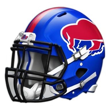 A black doodle wearing an nfl buffalo bills helmet sticker