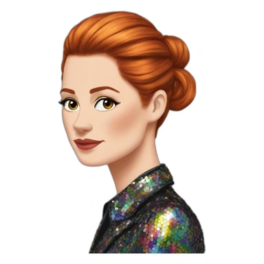 Audrey fleurot ponytail with multicolored sequined suit sticker