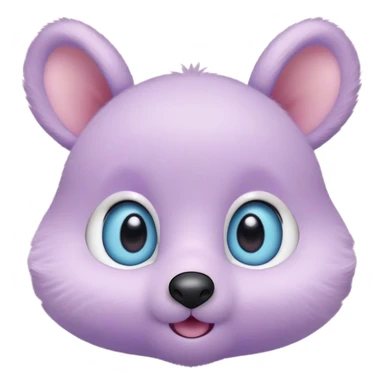 A creature with pastel purple fur and large pixar blue eyes and very small ears like a teddy bear. The nose is just a very small pink oval. The base around the eyes, eyebrows, nose and mouth is white, blushing. sticker