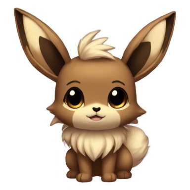 Kawaii Shiny Eevee with dark brown long emo hair covering her eyes Full Body sticker