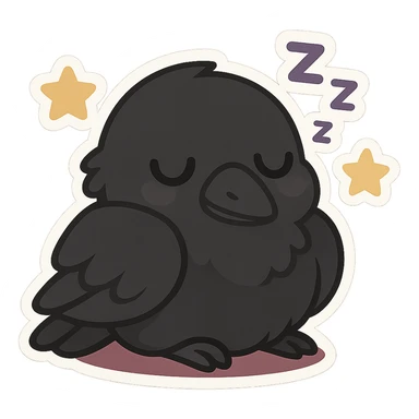 Make the raven a much darker color, nearly black, while keeping it adorable and dozing in chibi stickers style. sticker