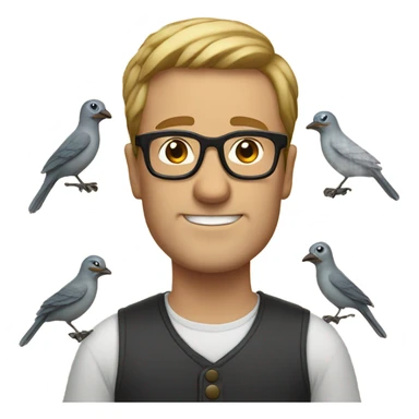 white man wearing glasses with birds sticker