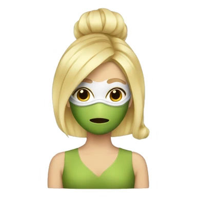 Blonde hair with a mask and a matcha  sticker