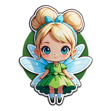 Fairy who has blonde bun and blue eyes and wears green sticker