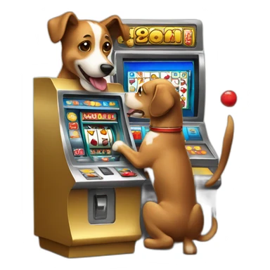 A dog playing a slot machine winning sticker