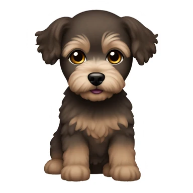 Caucasian woman, medium straight brown hair and brown eyes. with black maltipoo sticker