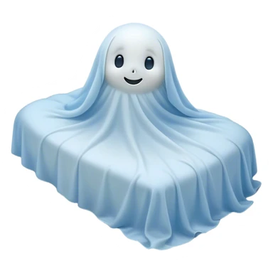 An adorable, peacefully floating sheet-like ghost in gentle pastel whites and blues, its soft, rounded form loosely draped, head resting with closed, serene sparkling eyes and a tiny, contented smile, simplified yet irresistibly charming, highly detailed, with a soft glowing outline that captures the essence of a sleepy, endearing spirit wrapped in cozy slumber! sticker