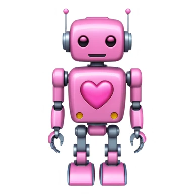 pink robot with pink heart sticker