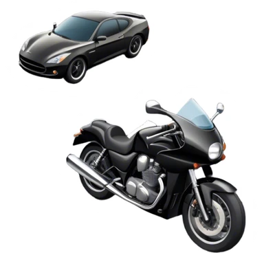 An icon showing a car and a motorcycle speeding through a winding road, with the car’s sleek silhouette blending into the curve of the road while the motorcycle zips past. The scene should capture the thrill of the ride, the freedom of the open road. transparent background. sticker