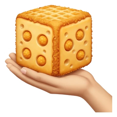 Hand holding glizzy with two fried cheese balls at the base sticker