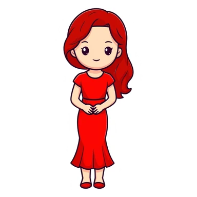 Fair-skin elegant girl in red long dress with long red hair sticker