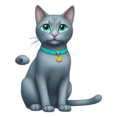 Sitting Russian blue cat celebrating no collar teal eyes sticker