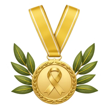 A golden medal with a glossy finish, featuring a central gold awareness ribbon symbol. The ribbon is surrounded by two laurel branches, one on each side, adding a touch of prestige. At the bottom, a small ornamental 'X' symbol completes the design sticker
