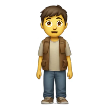 A boy at a juntion with two roads and confused sticker