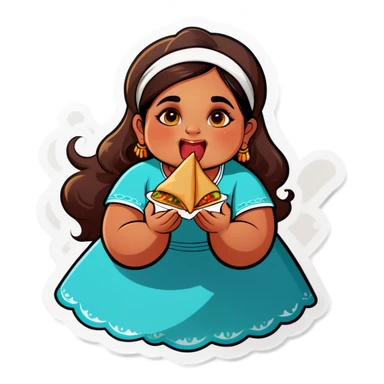 chubby indian girl eating samosa  sticker