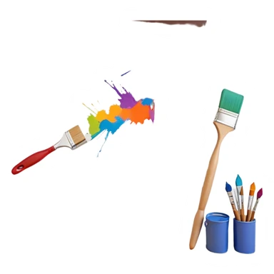 Create an icon that represents the hobby of wall painting, featuring a wall with a beautiful painting in progress. The design should include a paintbrush, a roller, and part of the wall decorated with colorful patterns or a mural. The icon should show the process of creating the artwork, with the brush strokes visible on the wall, symbolizing the artistic nature of the craft. The composition should be balanced and harmonious, evoking creativity and skill. The background should be transparent. sticker