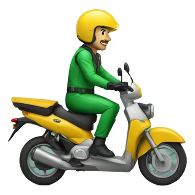 Moto delivery con traje verde sticker