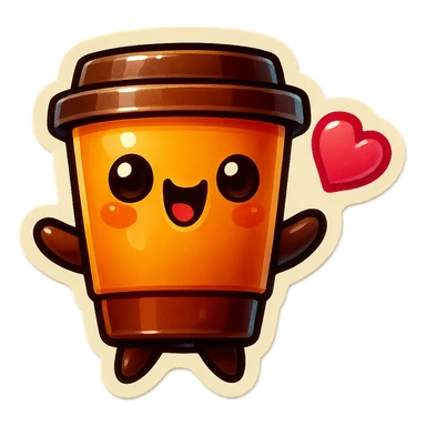 Tall coffee cup, gushing with love, dramatic sticker