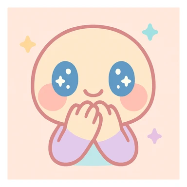 blushing face with wide eyes and a shy smile, hands covering mouth, cartoon style, cute and expressive sticker