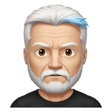 White haired muscled adult man with a black t-shirt. He has white beard with a long goatee. Dark brown eyes and some wrinkles. Attractive, Wolverine vibes. sticker