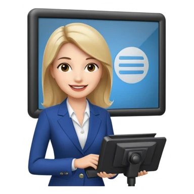 news anchor woman, with a screen with a prompter in front of her sticker