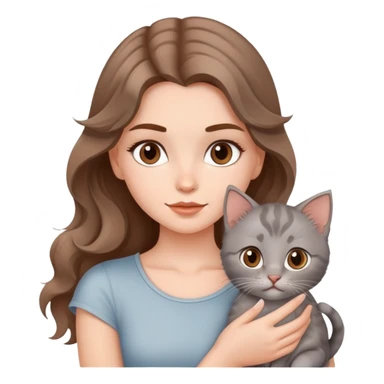 A beautiful  white girl with  brown waves and  a gray kitten and tococo sticker
