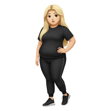 Fat woman in black jogging bottoms and black shirt long hair blonde hair with black roots sticker