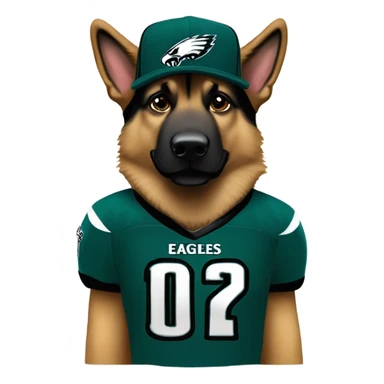 German Shepherd with Philadelphia Eagles fan gear sticker