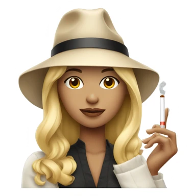 blonde girl in stylish hat with cigarette sticker