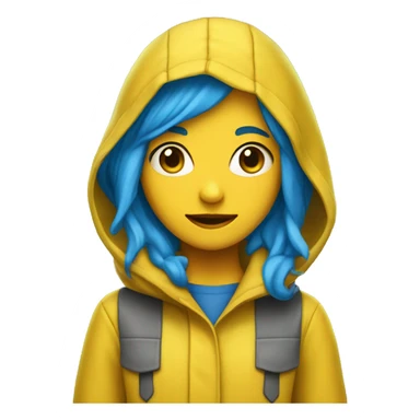 Girl with blue hair and button eyes wearing yellow raincoat sticker