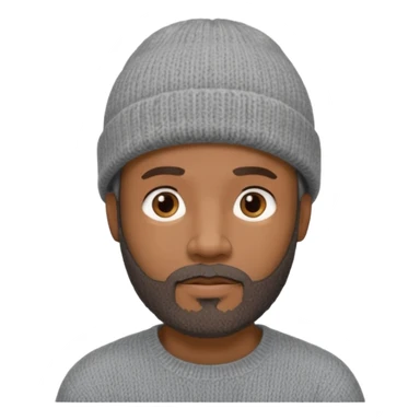 Middle-aged black male, goatee beard, wearing a gray knit beanie sticker