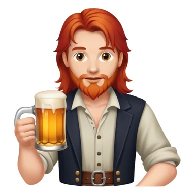 Man with long red hair holding a beer mug sticker