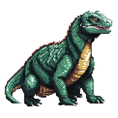 Pixel art komodo dragon with detailed scales and forked tongue sticker