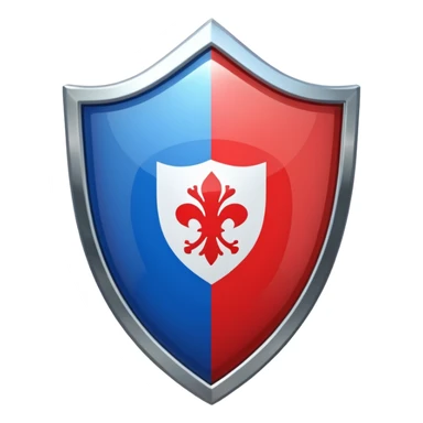 a shield with a silver outline and a glossy shiny flag inside sticker