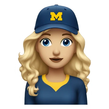 Blonde girl with blue eyes wearing University of Michigan hat sticker