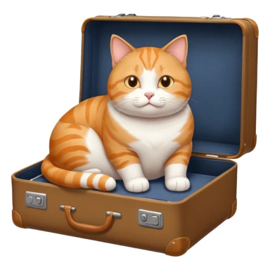A chubby cat sitting proudly next to a neatly packed suitcase. sticker