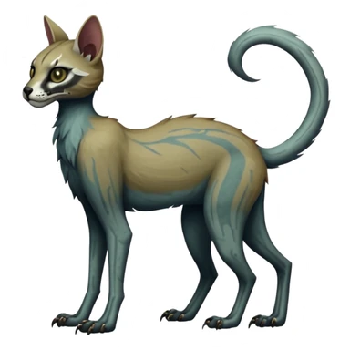 long-snouted evil skeletal skully zombie-like swampy ghostly dull spectral edgy spooky bloody meager thin cool beautiful beautiful fantasy-caracal-civet-genet-sergal-vernid-Gryphon-Cacomistle-Trico-oncilla-animal-Fakémon-hybrid-fursona (full body) sticker