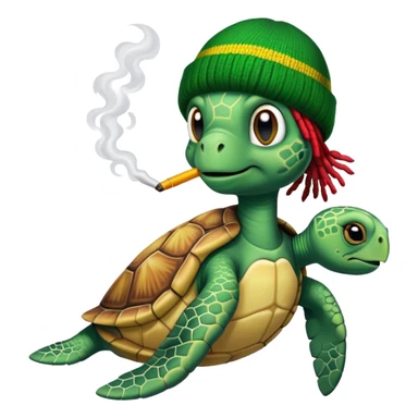 Sea turtle, smokin weed. wearing a rasta beanie with dreads. sticker