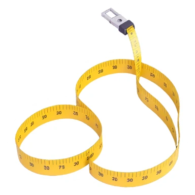 A tape measure forming a loop around a waist sticker