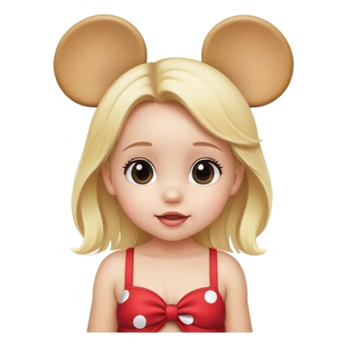 Baby girl with blonde hair with Mickey Mouse ears on the beach  sticker