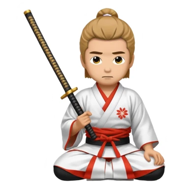 kneeling samurai in white kimono sticker