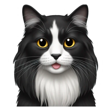 black long hair cat with black and white muzzle sticker