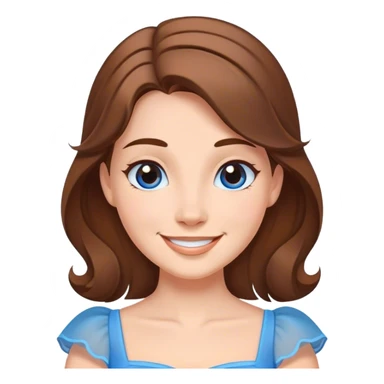 Cinematic Radiant Belle Portrait Emoji, rendered in a realistic, vector style with clean proportions. Show Belle with a warm, welcoming smile, delicate fair skin, and elegantly styled brown hair, wearing her timeless blue dress. The image radiates a soft, enchanting glow, high shine, and is enhanced by a soft glowing outline that accentuates her gentle charm. sticker